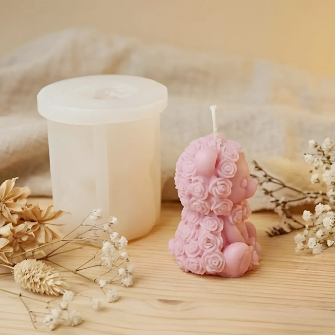 Bear with roses candle mould - Silicone