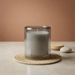 Double wall Grey transparent glass candle - 400 ml