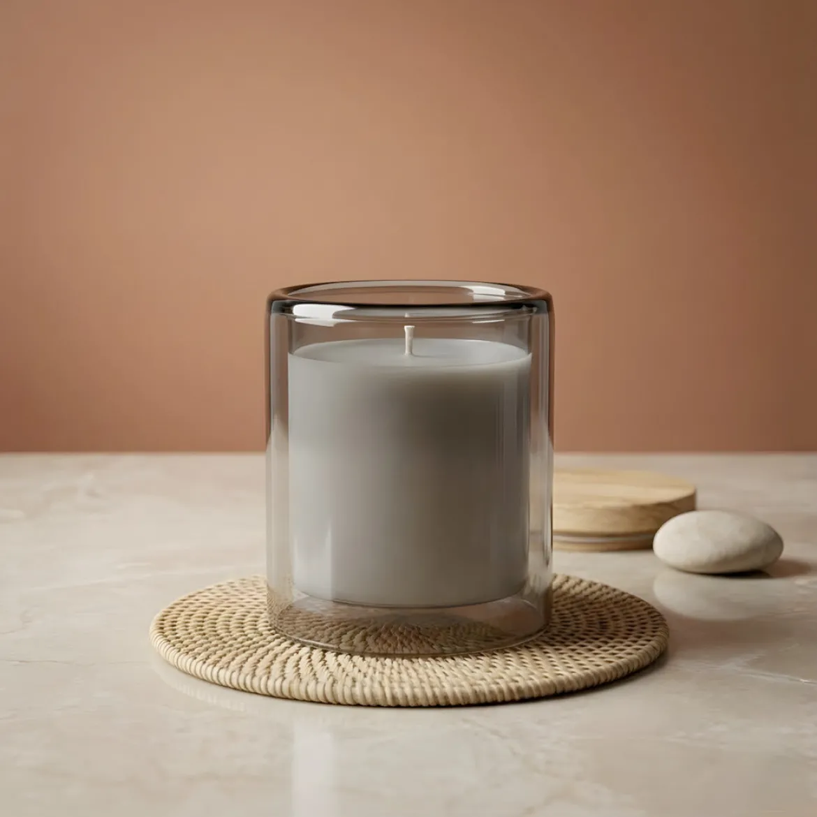 Double wall Grey transparent glass candle - 400 ml