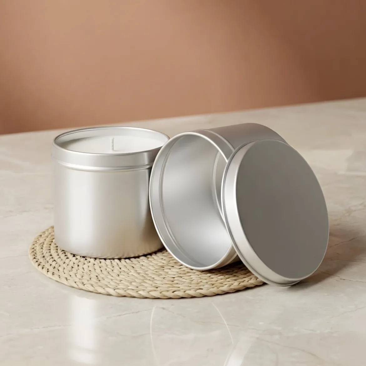Grey metal can - Round with lid - 250 ml