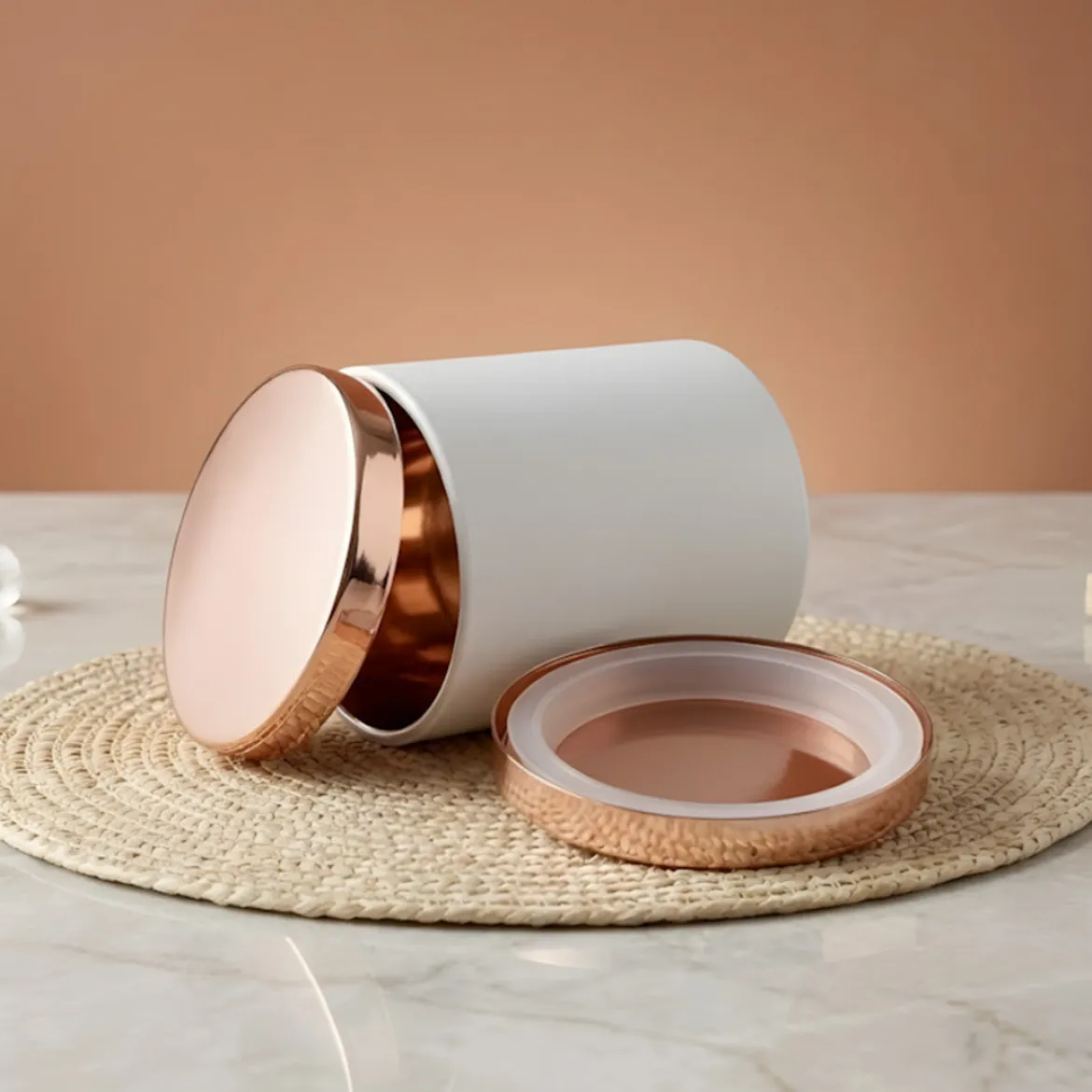 Rose gold metallic lid