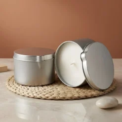 Silver tin - Round with pourer - 250 ml