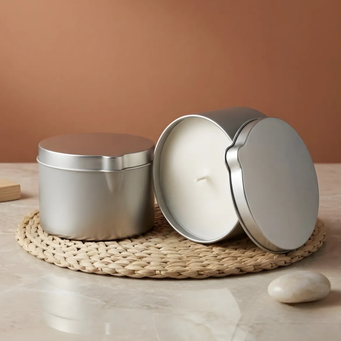 Silver tin - Round with pourer - 250 ml