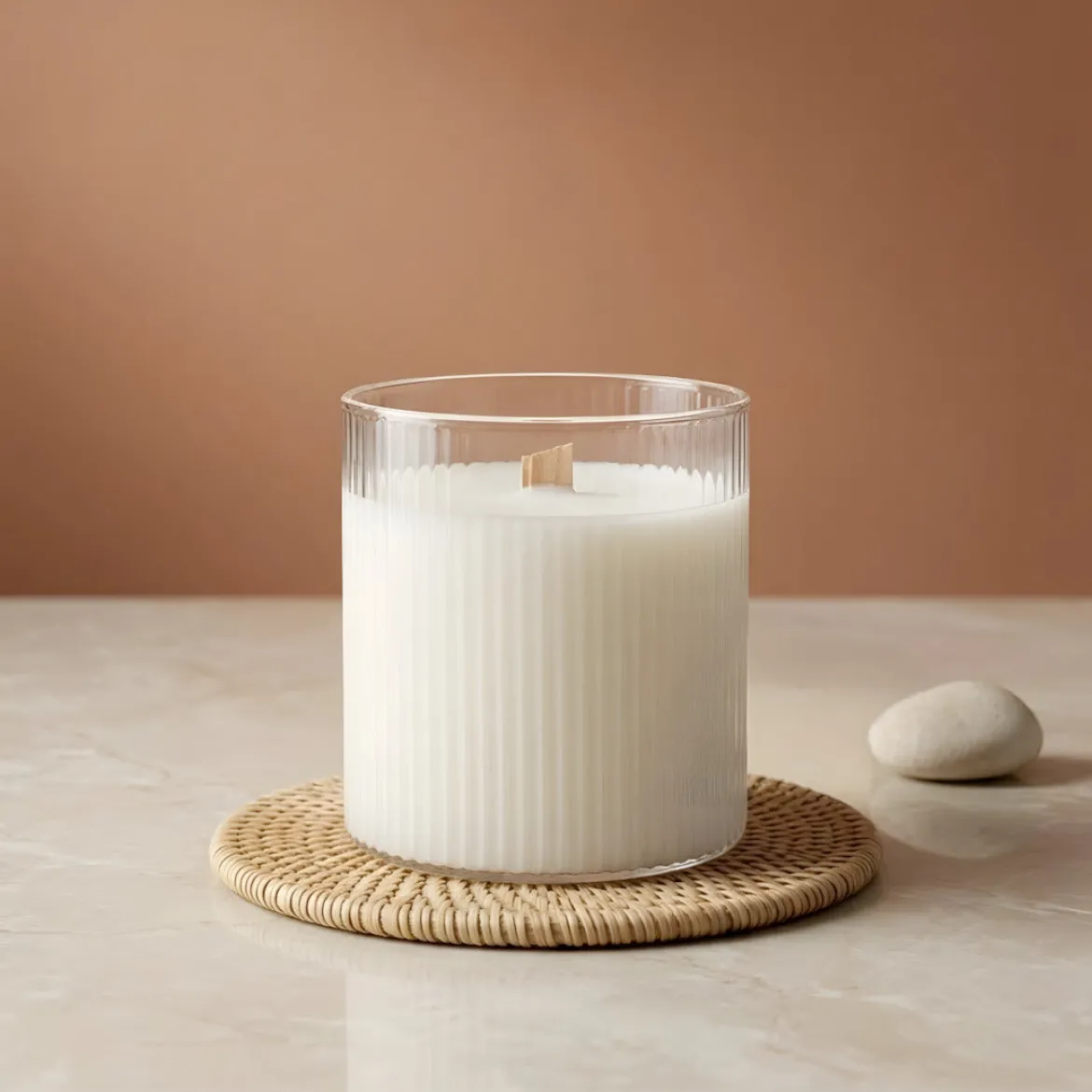 Transparent ribbed candle glass - 330 ml