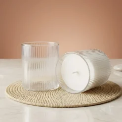 Transparent ribbed candle glass - 330 ml