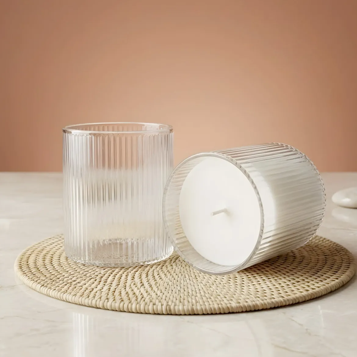 Transparent ribbed candle glass - 330 ml